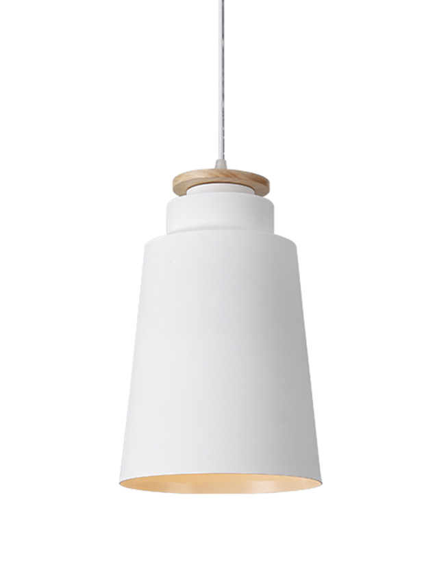 White cone shaped metal pendant light