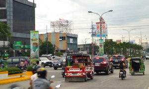 Line of cars on busy highway in the Philippines