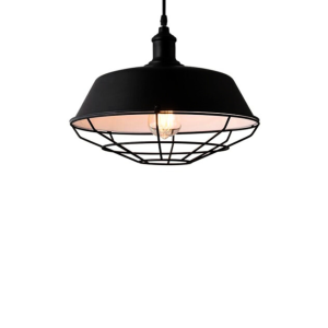 LED pendant light housing with grill cover, black – modern industrial lighting.