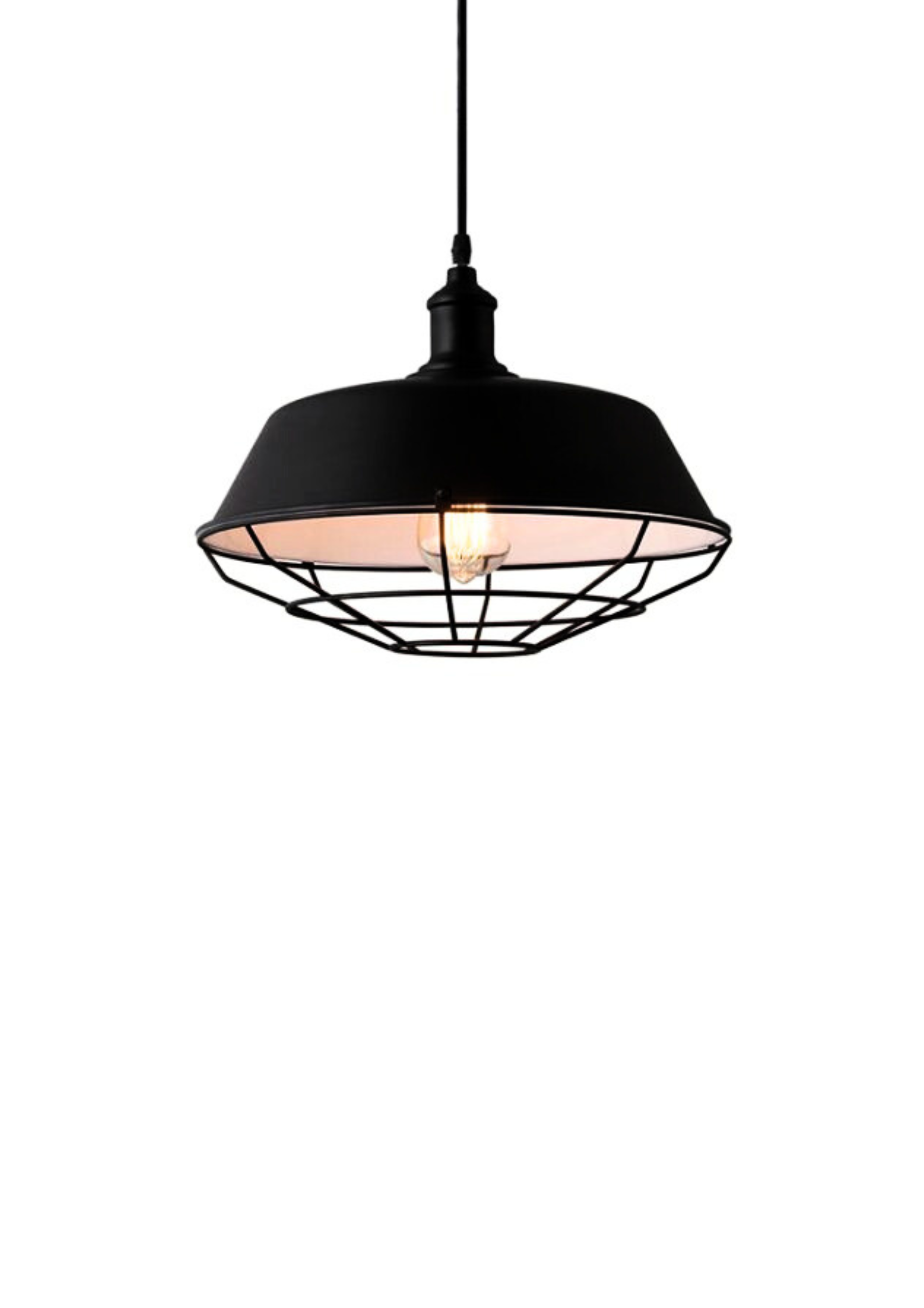 LED pendant light housing with grill cover, black – modern industrial lighting.