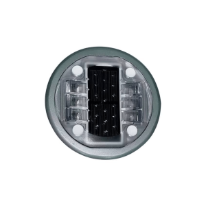 Premium solar stud, blinking green, round – durable roadway marker.