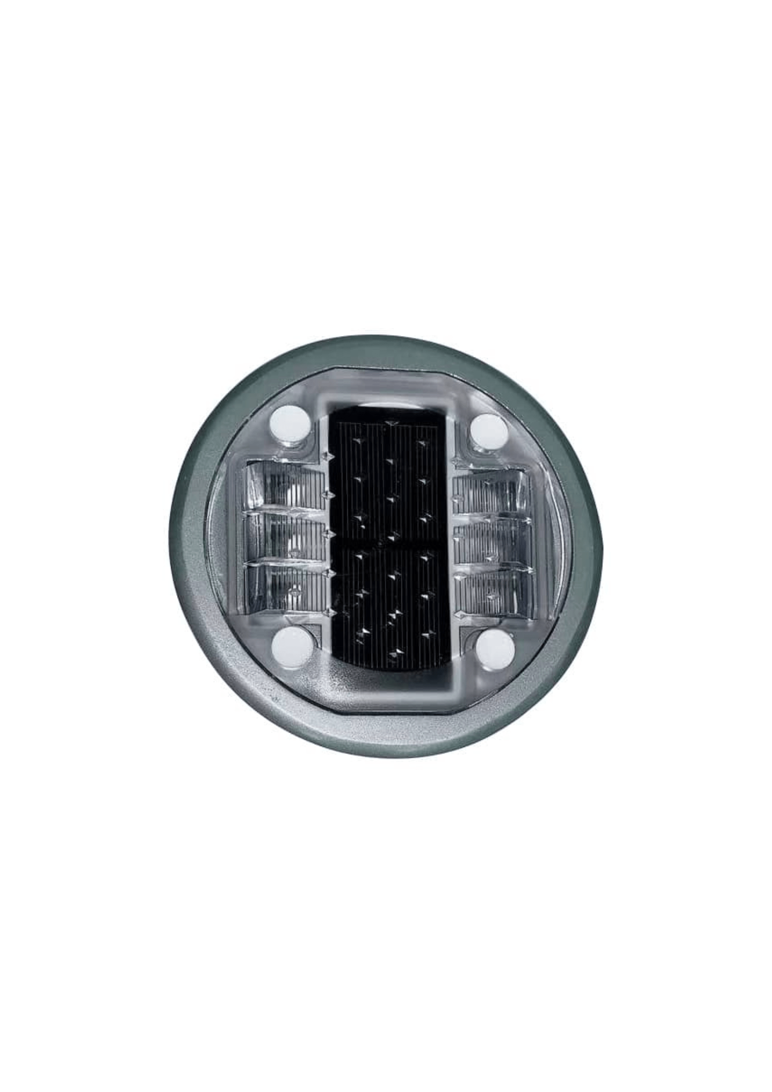 Premium solar stud, blinking green, round – durable roadway marker.