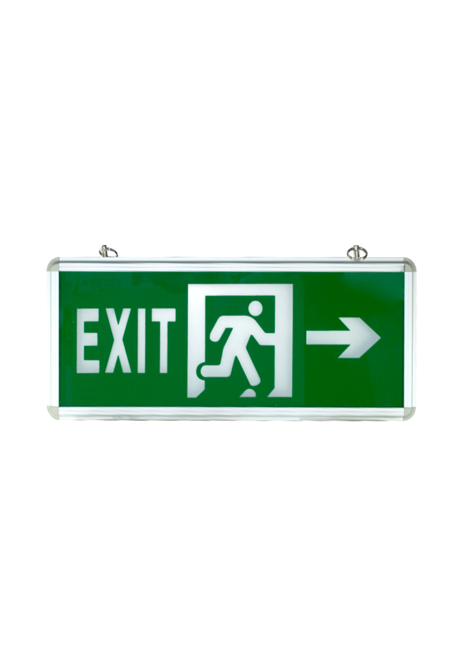 LED exit sign, glass, single face, right arrow – high-visibility emergency signage.