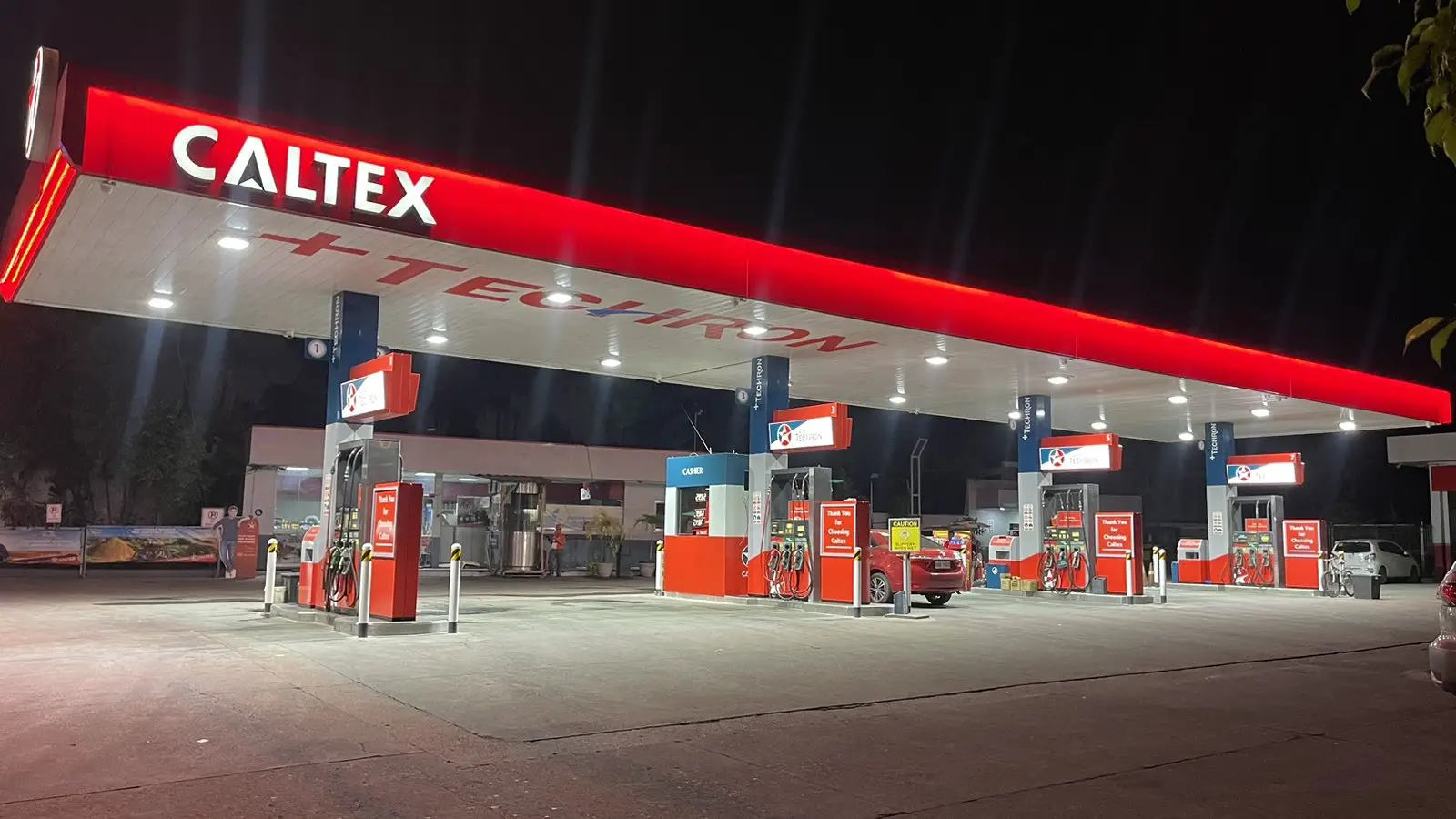 LED canopy lights installed at Caltex Tunasan fueling station by EcoShift Corporation, providing high brightness and energy-efficient illumination for safety and visibility.