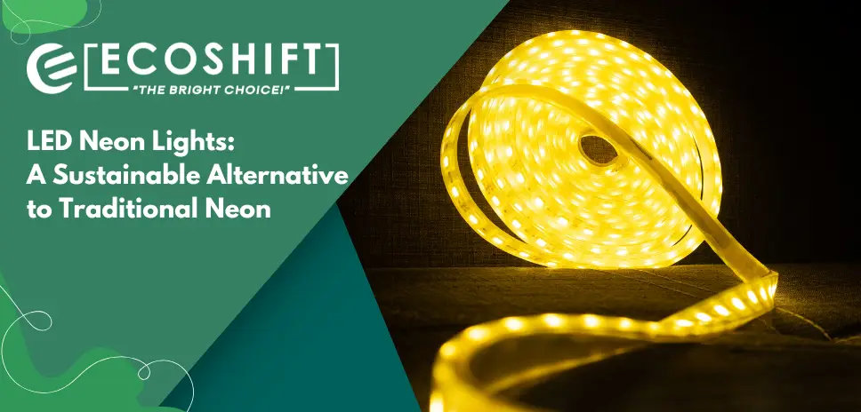 Vibrant and energy-efficient LED neon lights illuminating a modern space, a sustainable alternative to traditional neon lights.