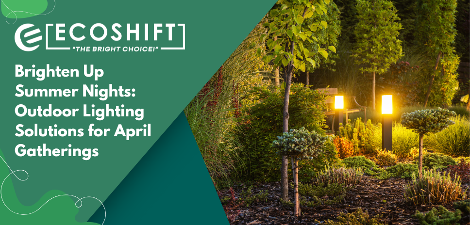 Outdoor lighting illuminating a backyard gathering during a summer night, creating a warm and inviting atmosphere.
