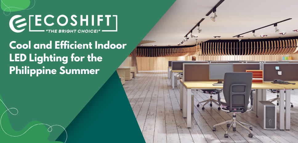 Energy-efficient indoor LED lighting in a modern Philippine office using Ecoshift track and panel lights